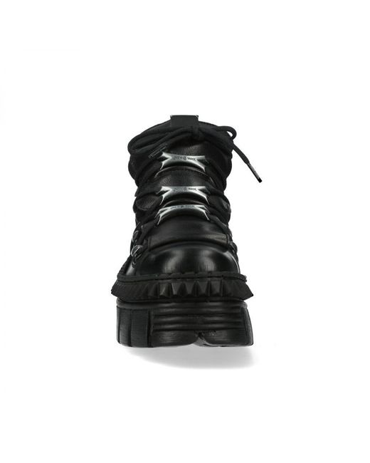 New Rock Black Leather Ankle Goth Boots-Wall106-S13