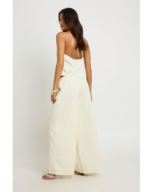 Boohoo Natural Textured Woven Halterneck And Wide Leg Trouser Set
