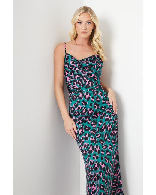 Debut London Blue By Coast Satin Animal Printed Slip Dress