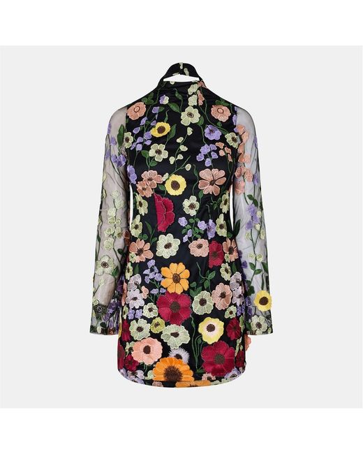 Amy Lynn Black Amylynn Floral High Neck Mini Shift Dress