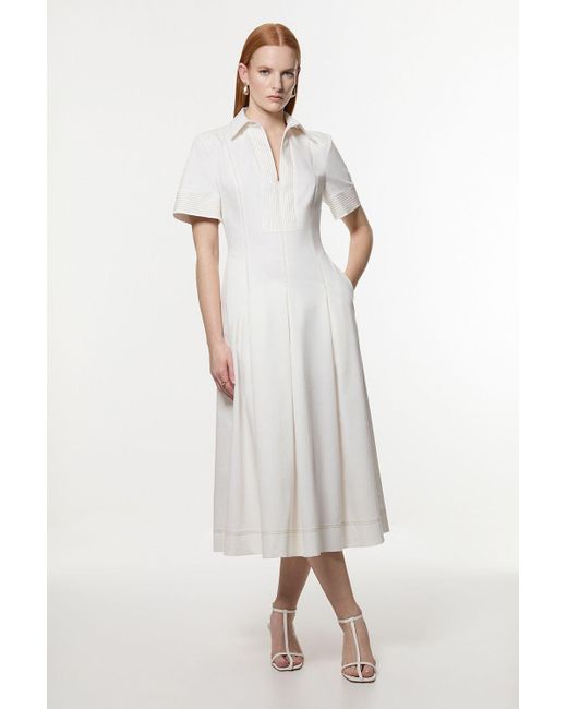Karen Millen Natural Tailored Denim Full Skirted Midi Shirt Dress