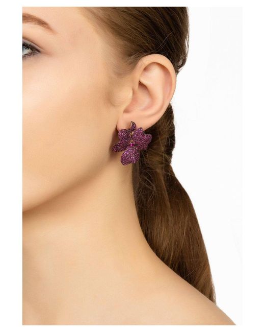Latelita London Purple Flower Large Stud Earrings Ruby Rose Gold Sterling Silver