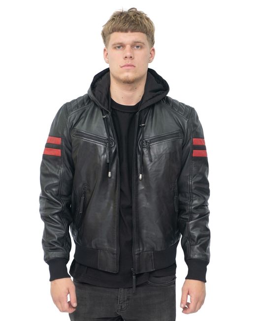 Infinity Leather Gray Hooded Retro Bomber Jacket for men