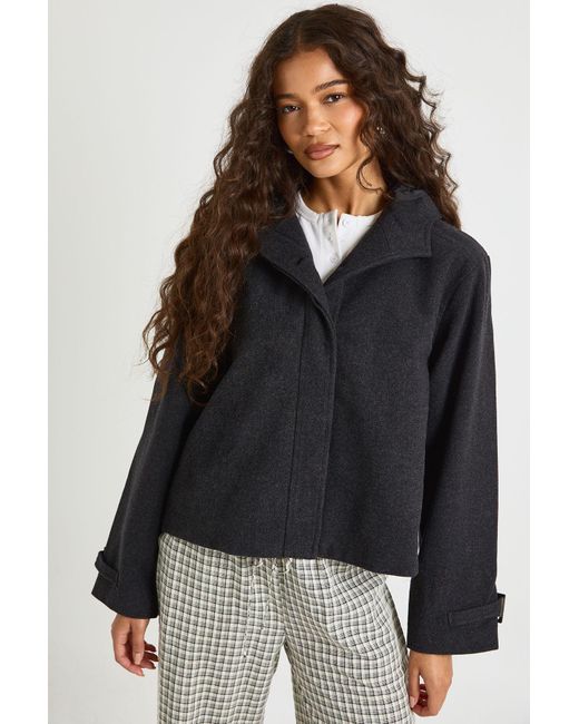 Boohoo Black Hooded Wool Look Jacket