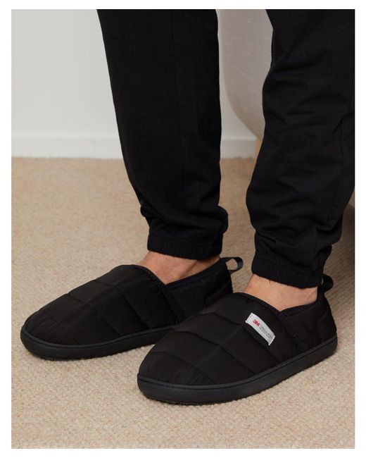 Threadbare Black 'Plover' Thinsulate Padded Mule Slippers for men