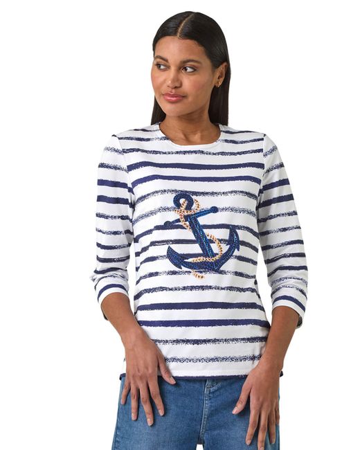 Roman Blue Anchor Striped Hotfix Top