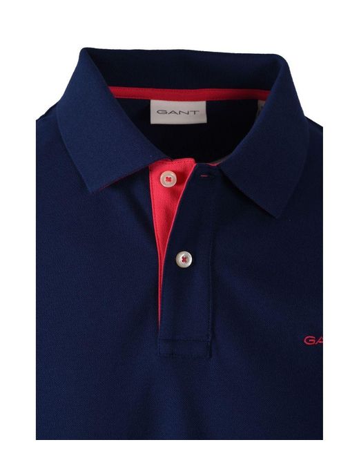 Gant Blue Contrast Collar Ss Polo Shirt Persian for men