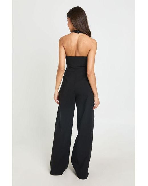 Boohoo Blue Sweetheart Halterneck Wide Leg Jumpsuit