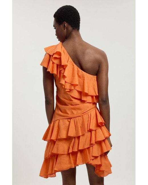 Karen Millen Orange Drama Frill Midi Dress
