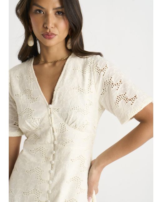 Gini London Natural Lace Button Through Midi Dress