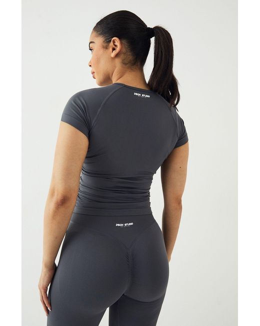 DSGN Studio Blue Sport Contour Seamless Ruched Short Sleeve Top