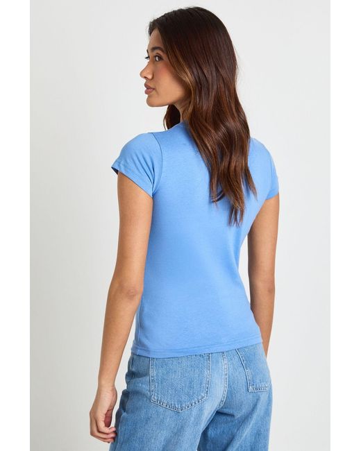 Boohoo Blue Basic Short Sleeve Longline Fitted Top