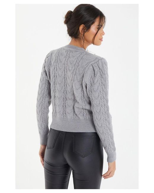 Quiz Gray Cable Knit Pearl Jumper