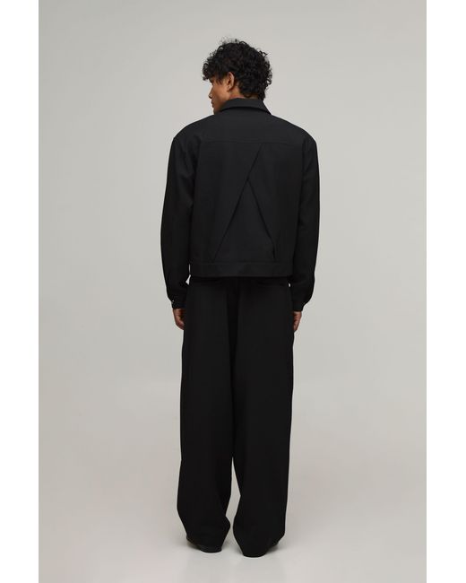 BoohooMAN Black Back Pleat Tailored Boxy Harrington Co-Ord Jacket for men