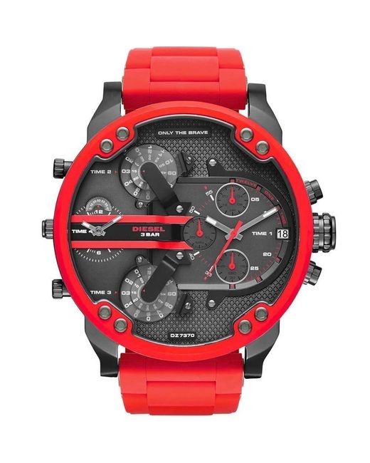 DIESEL Red Mr. Daddy 2.0 Gunmetal Dial Quartz Mens Watch for men