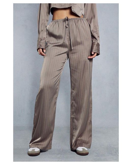 MissPap Gray Satin Pinstripe Drawstring Relaxed Trouser