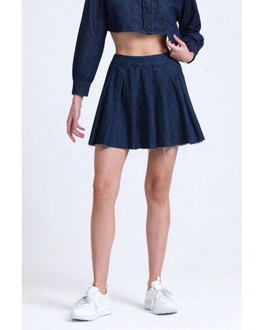 Hiccup Blue Denim High Waist Pleated Mini Skirt