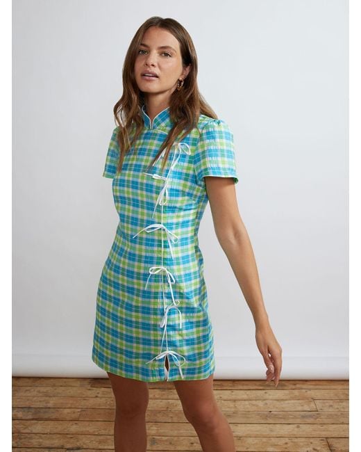 Ganni Multicolour Seersucker Dress Ganni Seersucker V Dress In - Main Image