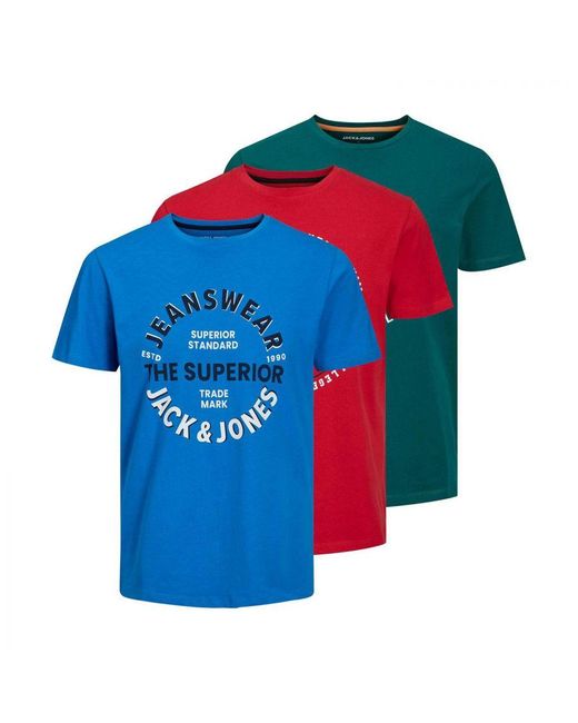 Jack & Jones Blue Casual T-Shirts O-Neck Short Sleeve 3 Multi Pack for men