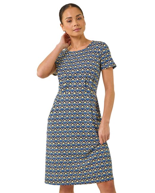 Roman Blue Petite Floral Pocket Midi Dress