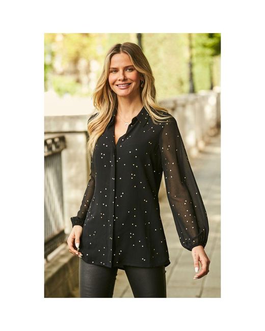Sosandar Green Geometric Print Blouson Sleeve Shirt
