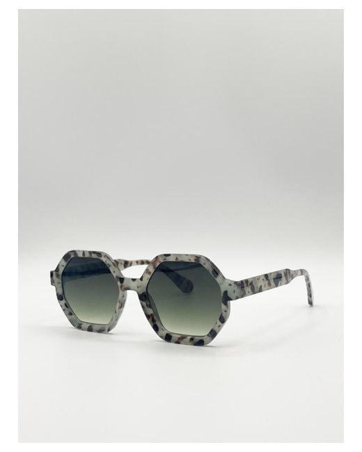 SVNX Gray Pale Tortoiseshell Oversized Hexagon Sunglasses