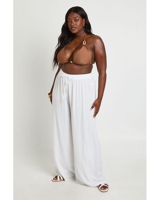Boohoo White Plus Essentials Oversized Linen Look Trousers