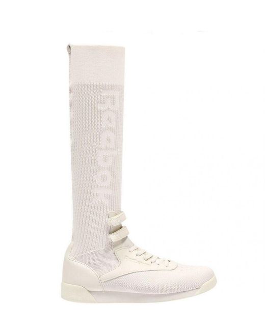 Reebok White Classic Freestyle Hi Ultraknit Trainers Slip On Shoes Bs8666