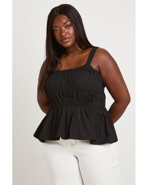 Boohoo Brown Plus Shirred Peplum Top