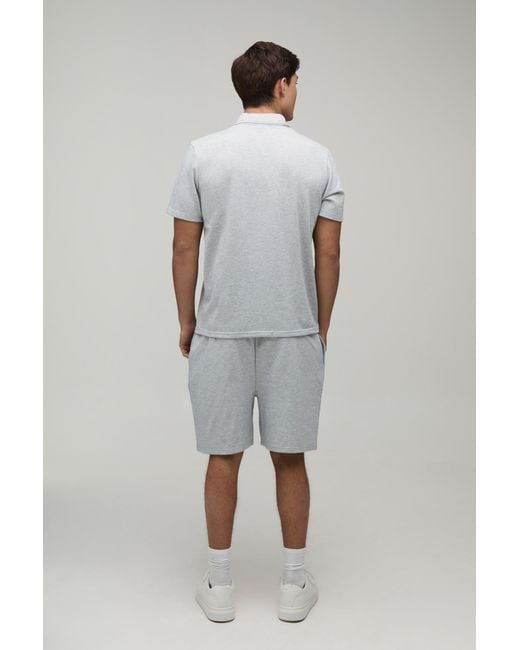 BoohooMAN Gray Seam Detail Regular Fit 1/4 Zip Polo & Short Set for men