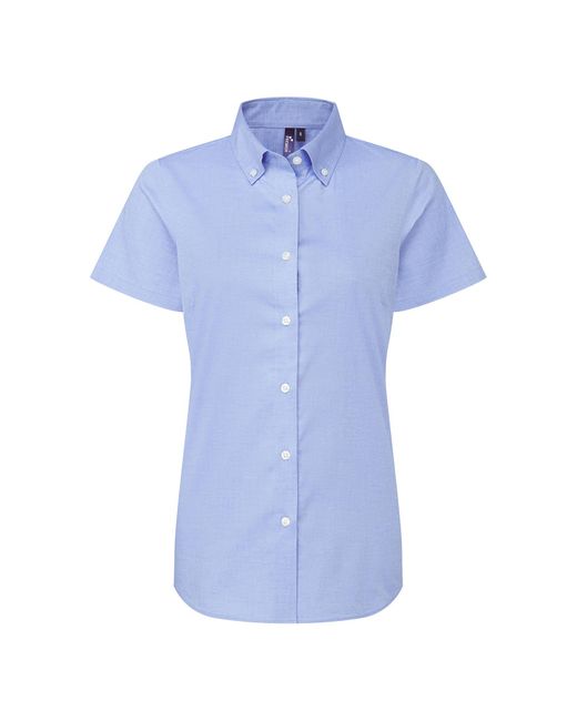 PREMIER Blue Ladies Supreme Oxford Short-Sleeved Formal Shirt (Oxford)
