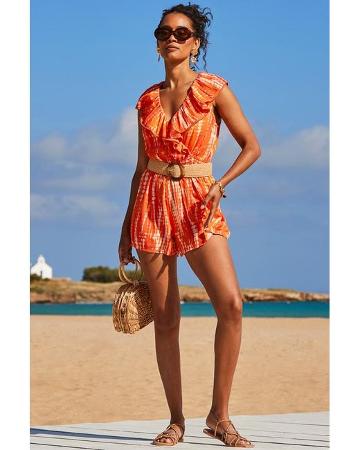 Sosandar Blue Seville Print Wrap Playsuit