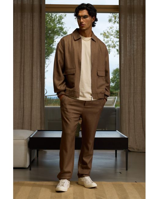 BoohooMAN Black Straight Fit Half Fixed Waistband Twill Pants for men