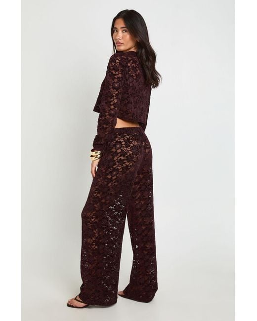 Boohoo Brown Lace Drawstring Waist Trouser