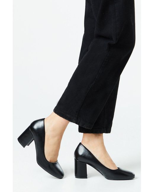 Wallis Black Ella Round Toe High Block Heel Court Shoes