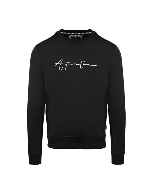 Aquascutum Black Crew Neck Ribbed Collar Long Sleeve Sweatshirt for men