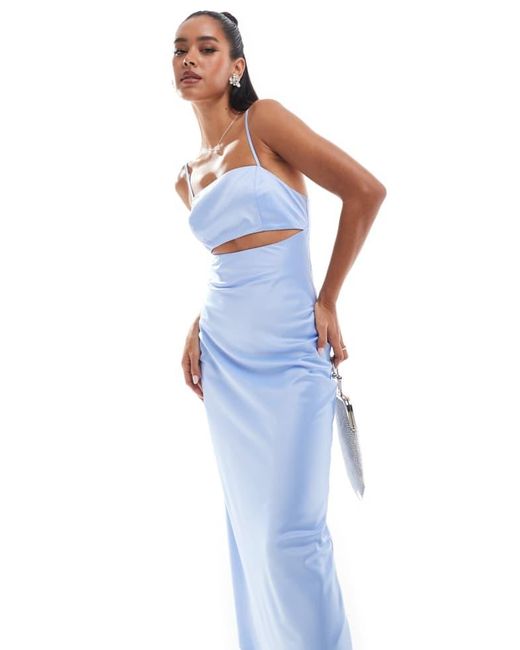 ASOS Blue Satin Bias Cut Out Midi Dress