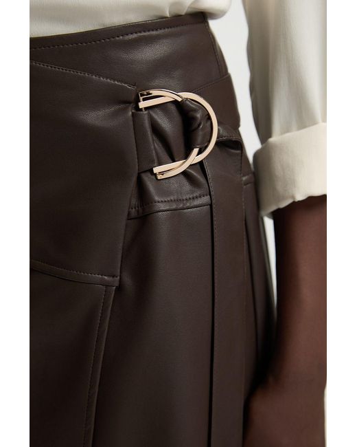 Karen Millen White Faux Leather Tie Detail Wrap Midi Skirt