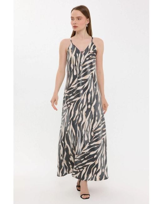 Hiccup White Abstract Print V-Neck Sleeveless Maxi Dress