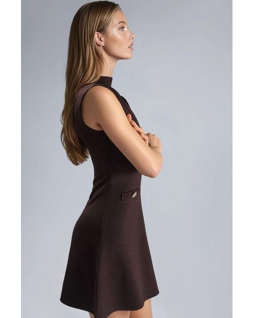 Busem Black Mini Dress With Stand Collar And Pocket Detail