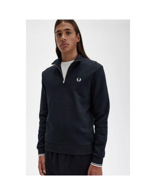 Fred Perry Blue Half Zip Sweatshirt for men