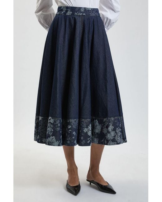 Karen Millen Blue Jacquard Denim Full Skirt