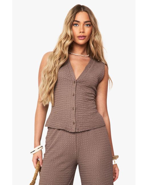 Boohoo Multicolor Textured Button Through Sleeveless Top