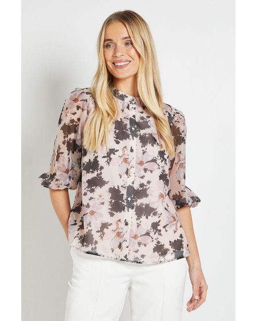 Wallis White Petite Floral Print Pleat Detail Organza Shirt
