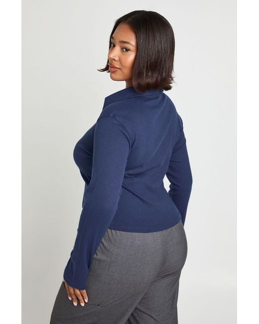 Boohoo Blue Plus Collared Button Through Top
