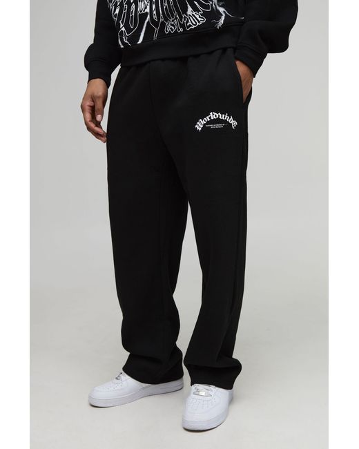 BoohooMAN Black Relaxed Fit Worldwide Graphic Joggers for men
