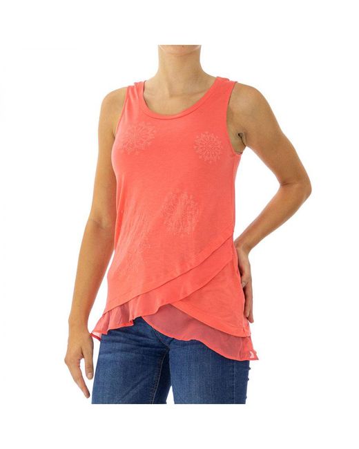 Desigual Pink Wide Round Neck Tank Top 73T2Ex1