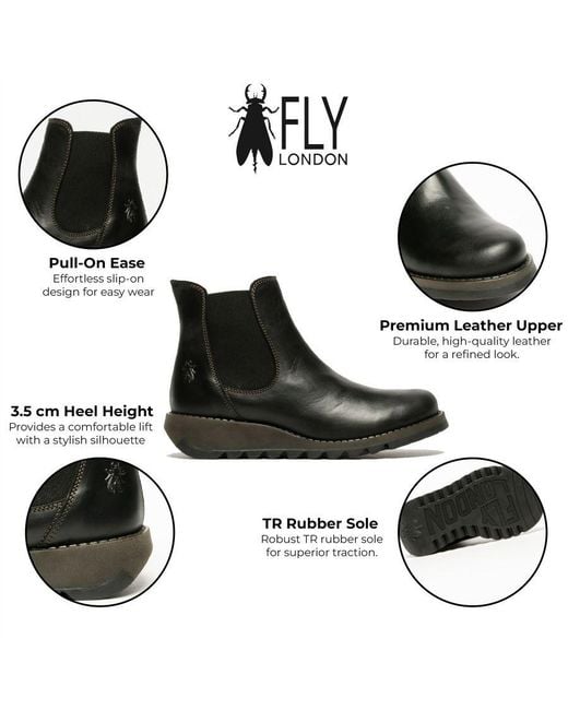 Fly London Brown Salv Chelsea Leather Ankle Casual Wedge Heel Boots