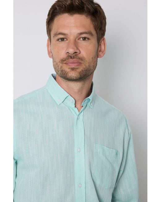 MAINE Blue Aqua Soft Stripes Long Sleeve Shirt Button Down for men