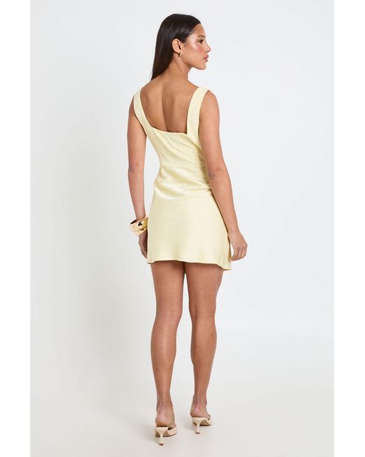Boohoo White Satin Drape Jacquard Detail Square Neck Mini Dress